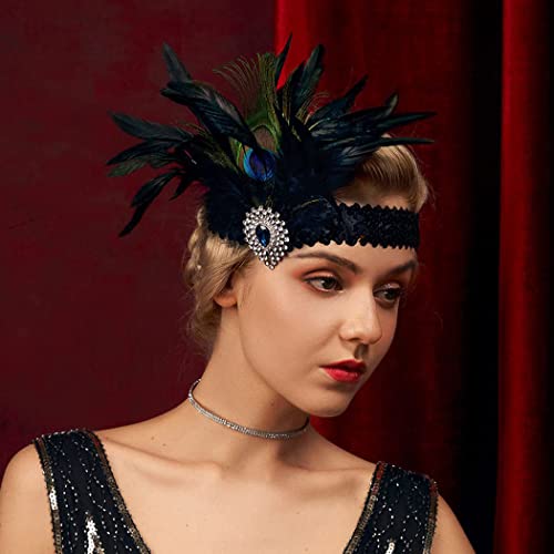 IYOU Feather Gatsby Headpiece Black Rhinestone 1920s Flapper Headband Prom Costume Wedding Hair Accessories for Women - Image 4