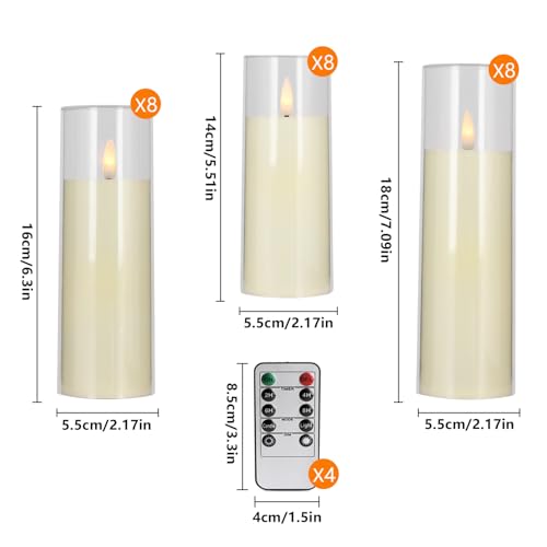Image of 24-Pack Acrylic LED Flameless Pillar Candles with Remote & Timer, Battery Powered - Perfect for Indoor /Outdoor Decor,Wedding,BBQ and Gift - Easily Create a Magical Atmosphere.(Ivory)