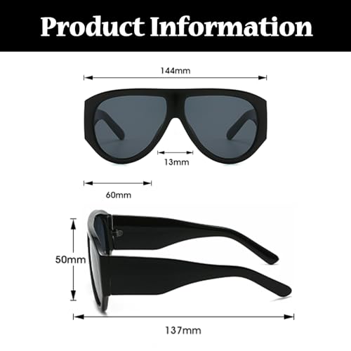 LJCZKA Oversized Square Sunglasses Women Men 70s Retro Pilot Sunglasses Vintage Wrap Around Thick Frame UV400 Protection3