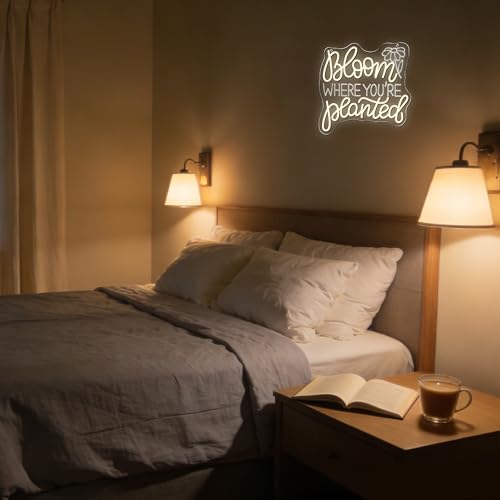 Image of Bloom Where You'Re Planted Neon Sign, Inspirational Neon Light USB Powered LED Flower Sign Dimmable, for Office Motivational Graduation Gift Bedroom Room Living Room Library(12.9 * 12.9 In)