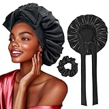 1 Stück Schlafmütze Satin Bonnet Nacht Schlaf Mütze Verstellbare Schlafkappe Kopfbedeckung Weiche Kopfhaube Schlafhaube Seide mit Gummizug für Damen und Mädchen