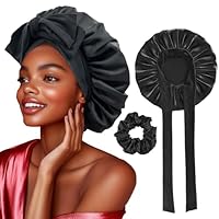 1 Stück Schlafmütze Satin Bonnet Nacht Schlaf Mütze Verstellbare Schlafkappe Kopfbedeckung Weiche Kopfhaube Schlafhaube Seide mit Gummizug für Damen und Mädchen