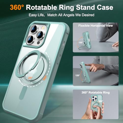 Image of Compatible with iPhone 15 Pro Case with Stand 6.1 inch,Green | Matte Translucent Phone Case for iPhone 15 Pro,360 Magnetic Ring Stand,Compatible Mag-Safe,Military Grade Protection