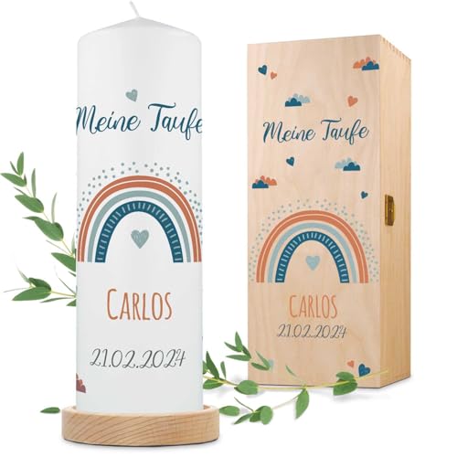 GRAVURZEILE Bedruckte Kerze - Taufkerze Regenbogen - brilliant...