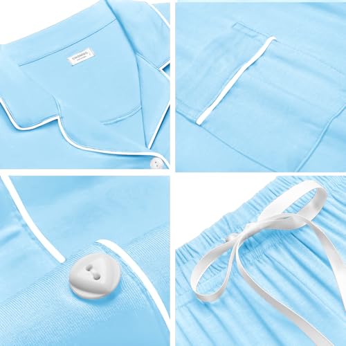 Image of SWOMOG Womens Button Down Pajamas Set Short Sleeve Sleepwear Bride Soft Pj Lounge Sets XS-3XL