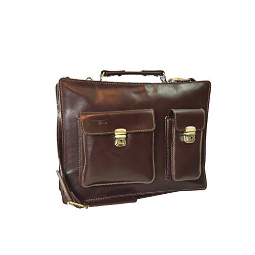 Unisex Toure Leather Briefcase Walnut Brown