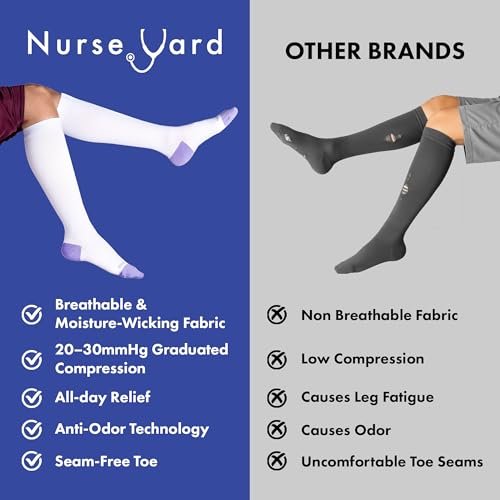 Image of Nurse Yard Compression Socks for Nurses - Women & Men - 20-30mmHg Graduated Compression, For Medical Staff, Athletes - 1 Pair