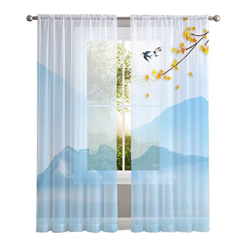 Hiseng Lot de 2 Rideaux Voilages Panneaux de Fenêtres Semi-Transparent en Effet Voile Décoration de Fenêtre pour Salle de Bain Balcon Chambre Salon Cuisine...