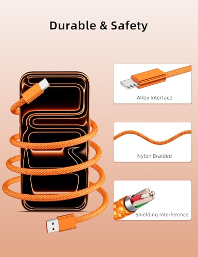 Image of ACAGET Type C Cable for iPhone 17 Pro Max Air 16 15,18W 3A USB A to USB C Cable for Apple CarPlay & Android Auto, 1M Length Charging Cord for iPad Pro, iPad A16 /10 /Air, Galaxy S25 S24 S23 A56, Orange