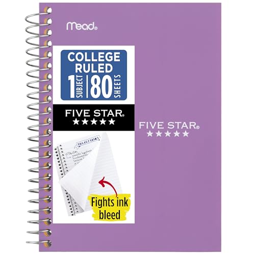 Image of Five Star Spiral Notebook, 1 Subject, College Ruled Paper, 4-3 /8 inch x 7 inch, Small Size, 80 Sheets, Fights Ink Bleed, Water Resistant Cover, Amethyst Purple (450048CF1-ECM)