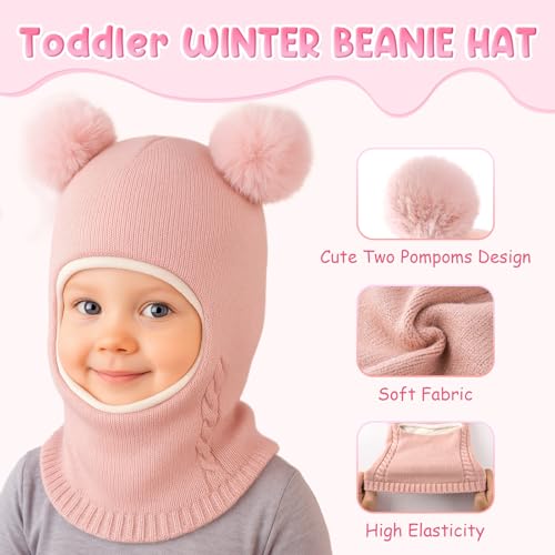 HONGTEYA Toddler Winter Hat Scarf Glove Set, Unisex Baby Kids Velvet Lined Knitted Hat with Neck Warmer for Cold Weather4