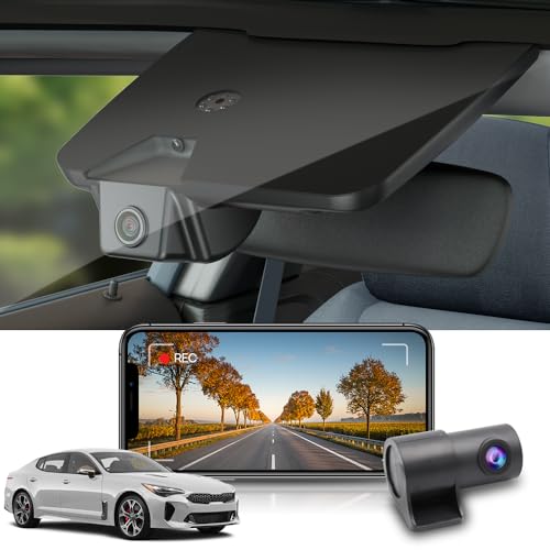 Fitcamx Front 2160P+Rear 1080P Dash Cam Adapts for Kia Stinger 2018-2021 with Auto Dimming (Part No.J5010), OEM Look, Dual HD Video, WiFi & APP, Loop Recording, G-Sensor, Easy to Set, 128GB Card