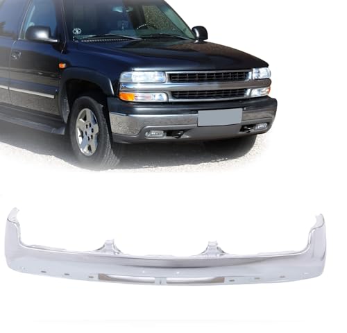 Perfit Liner Front Bumper Cover Steel Chrome Compatible With Chevrolet 1999-2002 Silverado 1500 2500 3500 & 2000-2006 Suburban/Tahoe 12472946 GM1002376