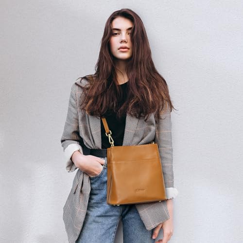 Image of Kattee Leather Handbags for Women 2026, Soft Shoulder Tote Crossbody Purses Bucket Bags with 2 Detachable Straps