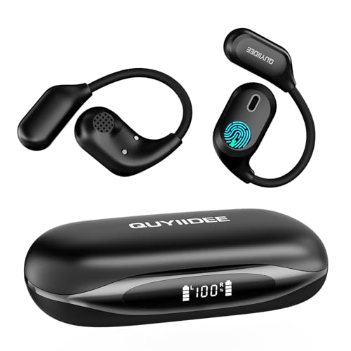 Top 10 Best Out of Ear Headphones for Exceptional Sound 2 QUYIIDEE Open Ear Headphones, Bluetooth 5.4 Wireless Earbuds, 40H Playback, with LED Dgital Display, IP54 Waterproof Sports Headphones for Running, Cycling and Gym (Black)