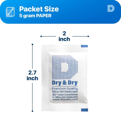Image of Dry & Dry 5 Gram [500 Packets] Silica Gel Packets Silica Gel Desiccants, Silica Gel Packs - Rechargeable Moisture Absorbers for Food Storage, Electronics, 3D Filament & Safes