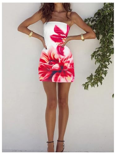 Image of WDIRARA Women's Floral Print Mini Tube Dress Summer Strapless Sleeveless Bodycon Dresses