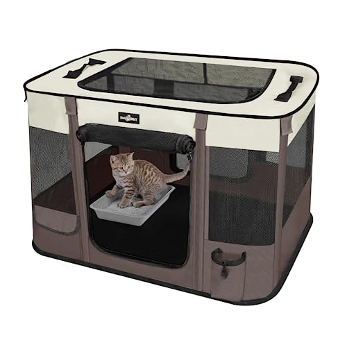 Paw Ballet Foldable Pet Kitten Playpen Upgrade Waterproof Portable Cat Dog Playpen Kennel Tent for Small Dog Cat Retractable Shade Cover Indoor Outdoor Use for Small Pet.