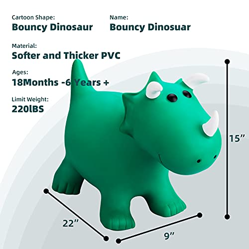 Image of EVERICH TOY Dino Bouncy Hopper, Ride on Animal Horse Toy for Toddler 18M+ | Inflatable Dinosaur Hopping Toy for Boys Girls, Indoor Outdoor Horse Toy for 2 Year Old Kids, Gift for 2 3 4 5 6 Yrs W / Pump