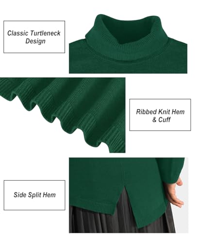 Image of CARCOS Plus Size Sweaters for Women Solid Turtleneck Sweater Long Sleeve Pullover Tops Casual Split Hem Knit Shirts