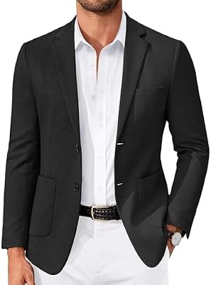 COOFANDY Men's Casual Lightweight Stretch Knit Blazer – Slim Fit Sport Coat, Black, Size L