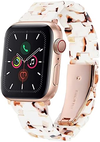 HOPO Compatible With Apple Watch Band 38mm 40mm 42mm 44mm Thin Light Resin Strap Bracelet With Stainless Steel Buckle Replacement For iWatch Series 8 7 6 5 4 3 2 1 SE (Nougat White/Rose Gold,38/40/41mm)