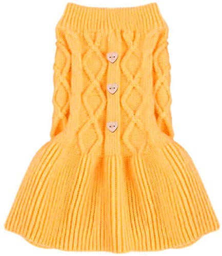 Hotumn Hunde-Strickkleid, weich, atmungsaktiv, gelb, blau, Winterkleidung, Haustier-Prinzessinnen-Rock für kleine Hunde und Katzen (Medium, Orange) Cover