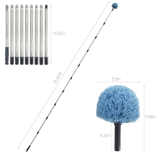 Image of 12Ft Cobweb Duster with Extension Pole, Spider Web Brush with Pole Extended Brush for Outdoor Indoor Cleaning