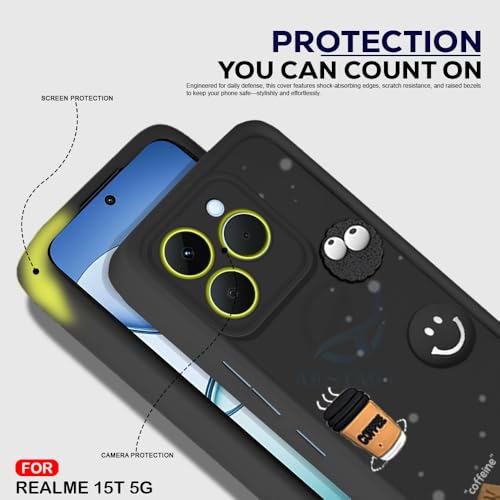Image of AESTMO Back Case Cover for Realme 15T 5G Cover | Cute Fun Cartoon 3D Ball | Coffee Silicone Case | Full Body Protection | Camera Protection Back Cover for Realme 15T 5G (Black)