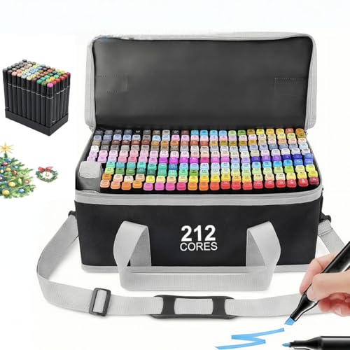 212 Cores Marcadores para Colorir com Estojo para Transporte, Caneta touch para Colorir Caneta para desenho profissional Escolar canetinhas Ponta Dupla para Crianças e Adultos, Álcool, Ilustração