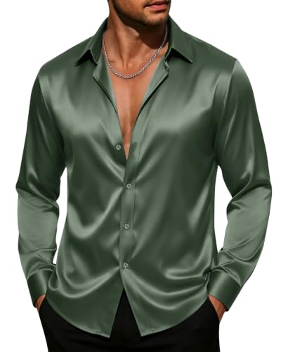 jade green dress shirt J.VER Men's Silk Satin Long Sleeve Shirts Shiny Casual Button Down Luxury Party Prom Shirts Army S : Clothing, Shoes & Jewelry 20260509-PRODUCT-US