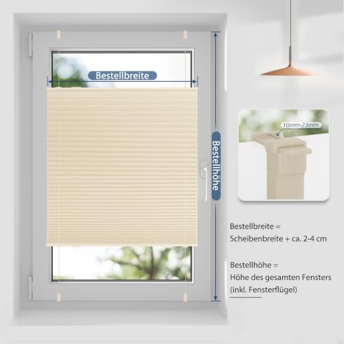 Sanfree Plissee Klemmfix Plisseerollo ohne Bohren Beige B100 x H200cm inkl. Klemmträger Blickdicht und lichtdurchlässig Jalousie Faltrollo… – Ansicht 6