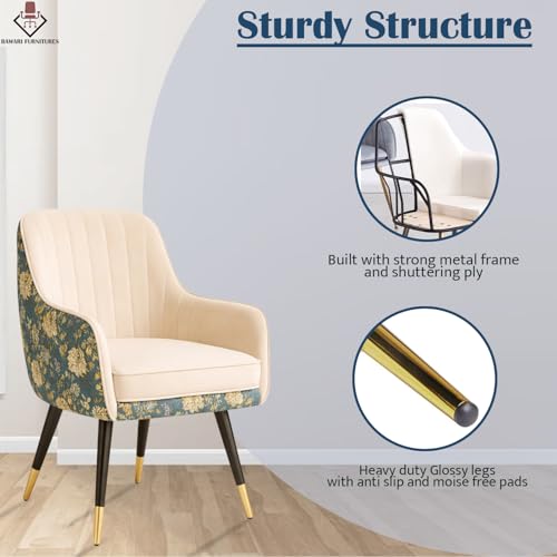 Image of Set of 2 Accent Chair for Living Room | Modern Armchair in Soft Velvet Fabric with Sturdy Legs | Premium Chair for Home Living Room Bedroom Restaurent | (Dual Fabric, White)