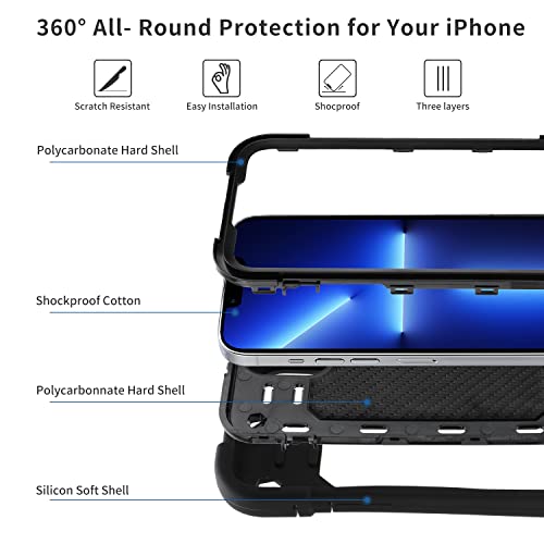 Image of MARKILL Plastic, Silicone Compatible with iPhone 13 Pro Max Case 6.7 Inch with Ring Stand, Heavy-Duty Military Grade Shockproof Case Phone Cover with Magnetic Car Mount For iPhone 13 Pro Max. Black