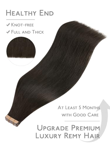 Image of WENNALIFE Fuller Tape in Hair Extensions Human Hair, 14 inch 20pcs 80g Dark Brown Remy Hair Straight Tape in Extensions Skin Weft Tape Ins Extensiones De Cabello Humano