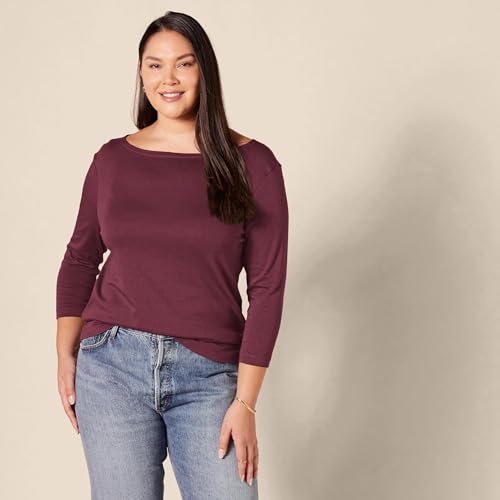 Image of Amazon Essentials Women's Slim-Fit 3 /4 Sleeve Boat Neck Cotton Modal Micro Rib T-Shirt