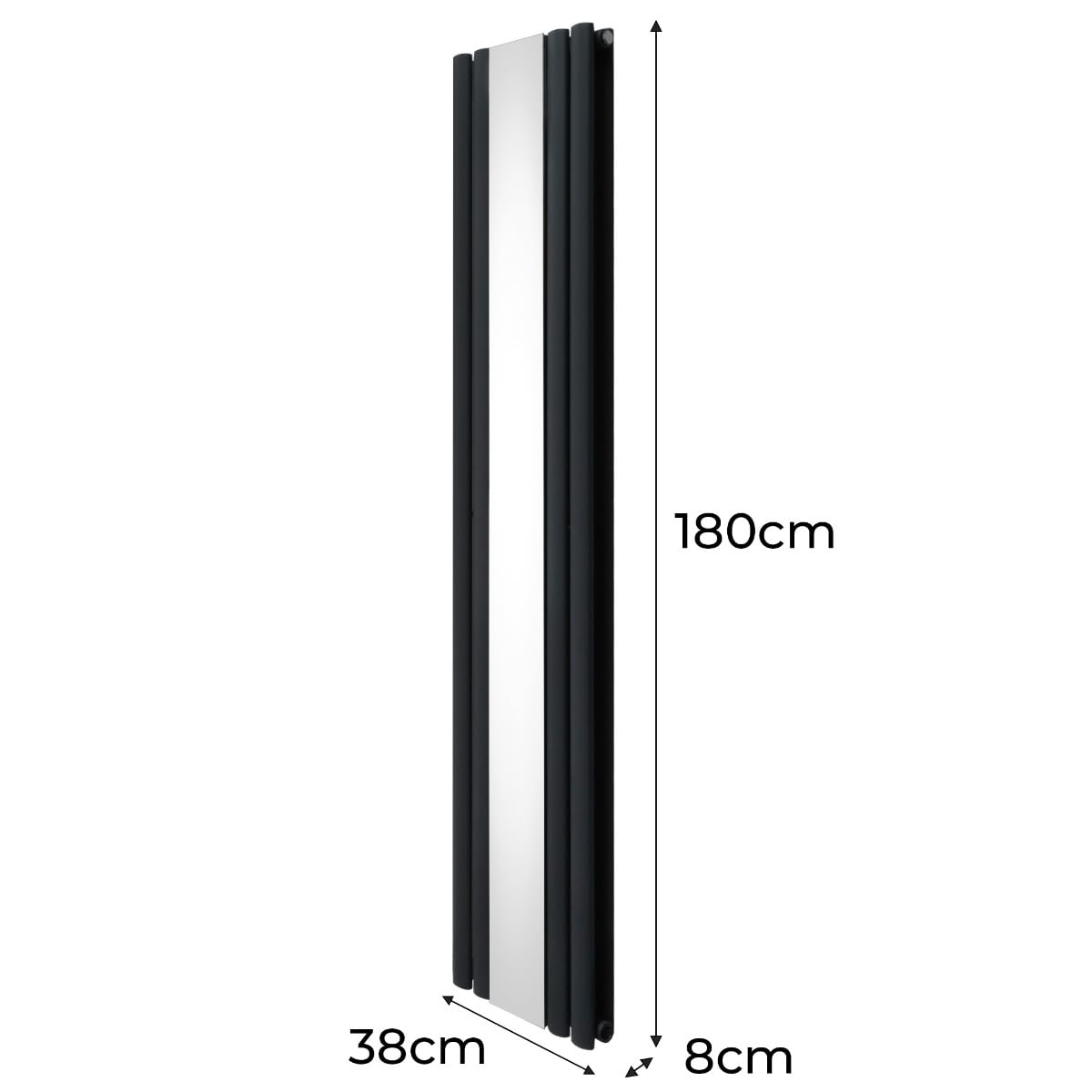 Radiador de Columna Ovalada con Espejo| 1800 mm x 380 mm | Gris Antracita | Acero Premium | Cepillo de Limpieza y Kit de Fijación GRATIS | Calefactor, Estufa, calefacción Central Radiador de Pared