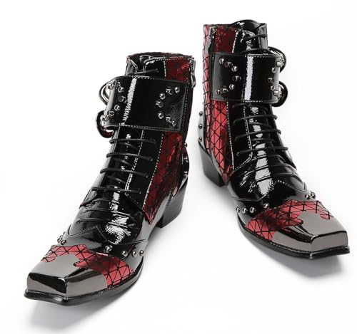 Santimon Men's Leather Western Cowboy Boots - Dress Casual Metal-Square Toe Oxfords Ankle Boots with Zipper & Double Buckle for Party Disco & Ballroom3