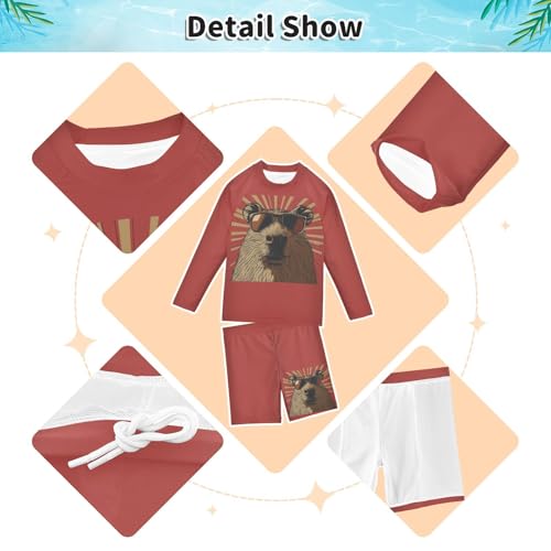 Sunglass Bear Toddler Swimsuit Boy 3T Long Sleeve Swimming Shirt Outfit Set with Swim Trunks, 2 Piece3