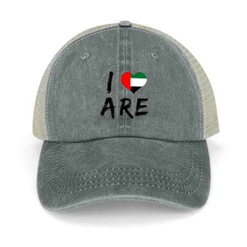 Yelolyio Casquette de baseball en maille réglable des Émirats arabes unis Drapeau des Émirats arabes unis Casquette de baseball en forme de cœur Casquette de baseball en maille rétro lavée Casquette