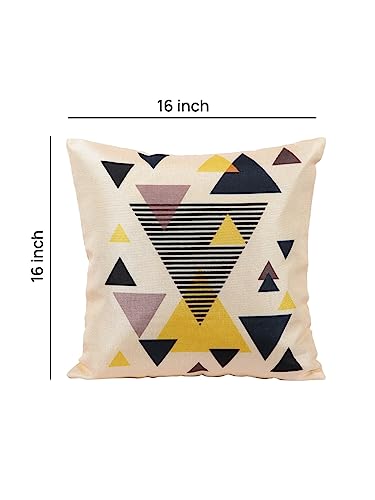 Image of ROMEE Designer Geometric Printed Cushion Covers 16 inch x 16 inch Set of 5 | Decorative Square Jute Throw Pillow /Cushion Cover for Living Room, Sofa, Couch, Bedroom (Beige & Yellow)