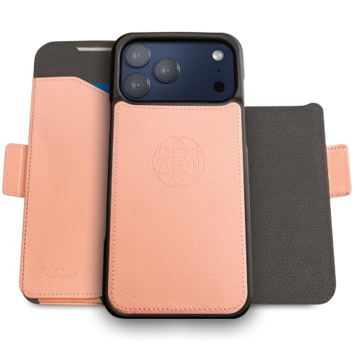 Funda Cartera iPhone 17 Pro Max MagSafe RFID tapa desmontable soporte piel vegana rosa Fibonacci