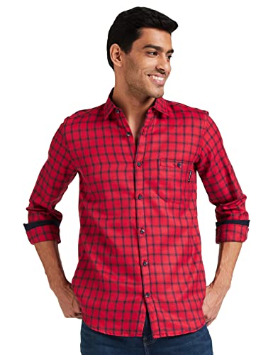 Hammersmith Men’S Checkered Regular Shirt (Hscsm047_Red M)