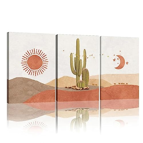 Photo murale pour grand mur vide salon triptyque abstrait soleil lune 60x95cm
