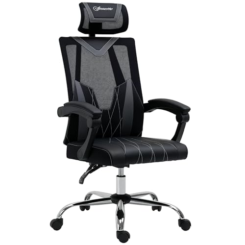 Vinsetto - Silla de oficina giratoria 360° con reposacabezas y soporte lumbar, altura de asiento ajustable, 58 x 62,5 x 112-120 cm, color gris
