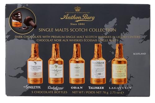 Anthon Berg 5 Single Malt Scotch Whisky Liqueurs, with a Delicious Chocolate filling, 78 g (Pack of 1)