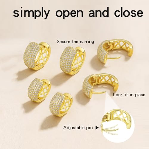 Small Huggie Hoop CZ Pave Earrings for Women (Gold 6mm) - image 4