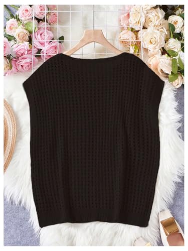 Verdusa Women's Hollow Out Sheer Knit Top Dolman Sleeve Pullover Cover Up2