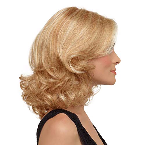 Peruca Sintética Natural Cabelo Loiro Perucas Fashion Side Bang para Mulheres Cabelo Resistente ao C