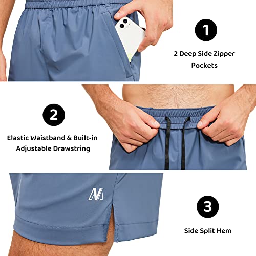 Nimenjoja Men's 5.5" Workout Running Shorts Quick Dry Lightweight Zipper Pocket Athletic Gym Active Training Shorts Grey Blue #TOP4
